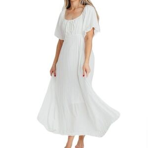 Puffed Sleeves Maxi White Dress